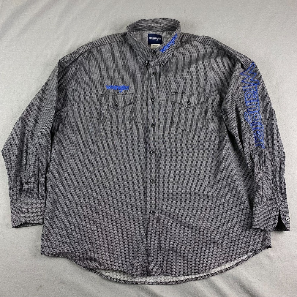 Wrangler Mens Shirt 2XL Embroidered Logo Sleeves Western Rodeo stars pattern